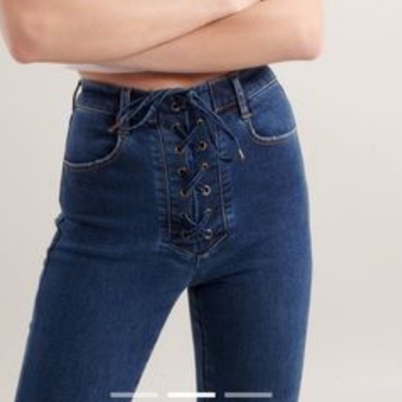 Free People Denim - Free People Lace up High Rise Skinny Stretch Denim Jeggings Boho Whimsigoth 26